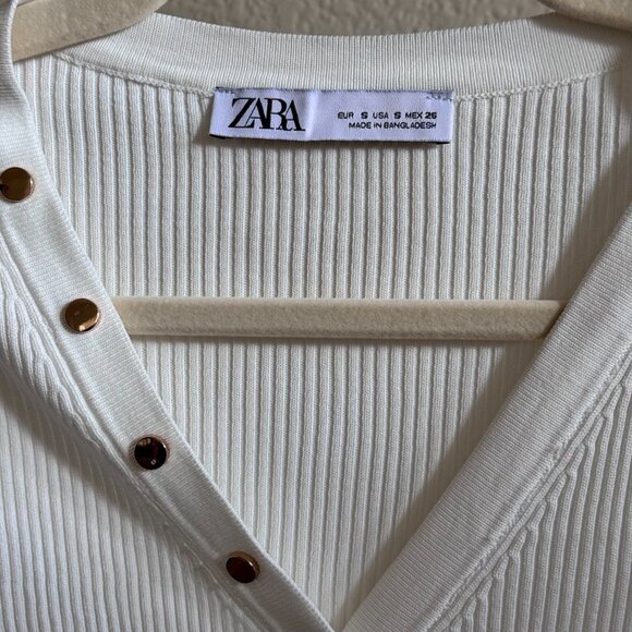 NWOT Zara Cropped Knit Cardigan Woman's sz S Cream Textured Snap Buttons - Picture 6 of 9
